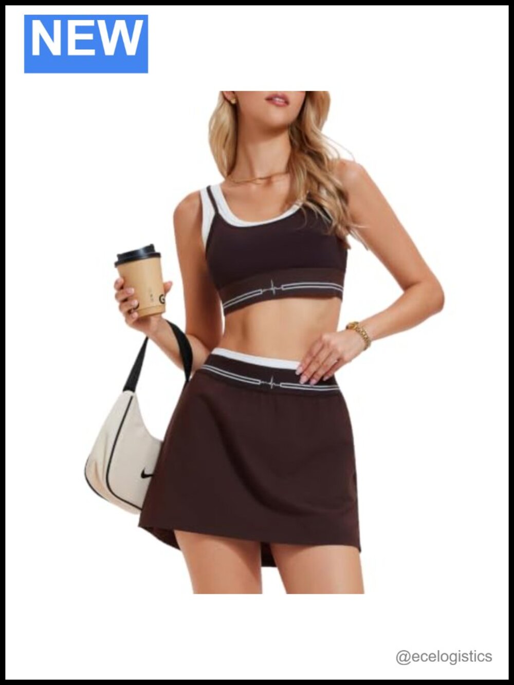Women 2 Piece Skirt Set Padded Sports Bra Tank High Waist Skorts with Pockets